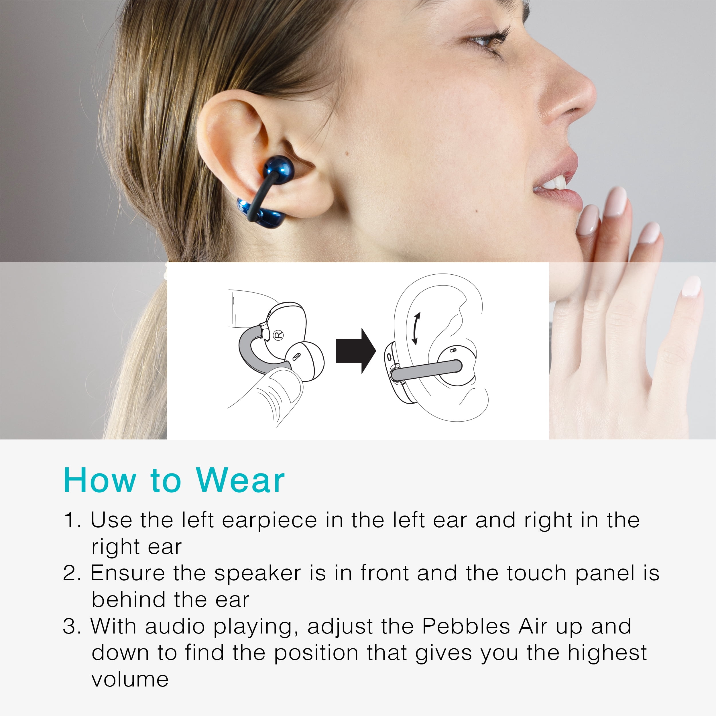 MEE audio Pebbles Air Open Ear True Wireless Earbuds: Earclip Headphones with Headset (Sapphire)