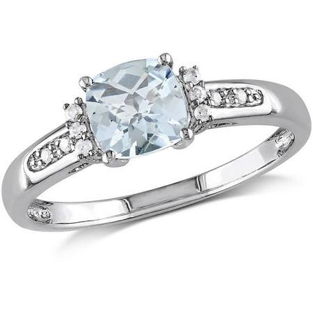 Aquamarine Jewelry - 4/5 Carat T.G.W Aquamarine and Diamond-Accent Sterling Silver Ring