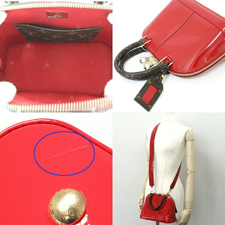 Authenticated Used LOUIS VUITTON Louis Vuitton Vernis Alma BB LV Emboss  Icon Shoulder Handbag Patent Calf Leather Monogram Canvas M52498 Ecarat  Scarlet Red Brown 