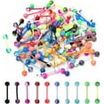thumbnail image 1 of PinesC 2025New style 100Pcs 14G Acrylic Tongue Rings, Multi Color Assortment Flexible Tongue Rings Barbells Mix Piercing, 1 of 5