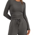 thumbnail image 2 of Scacto 2 Piece Matching Sweatsuit Lounge Set Womens High Waisted Wide Leg Pants Side Ruching Crop Top Sets Tracksuit Outfits, 2 of 6