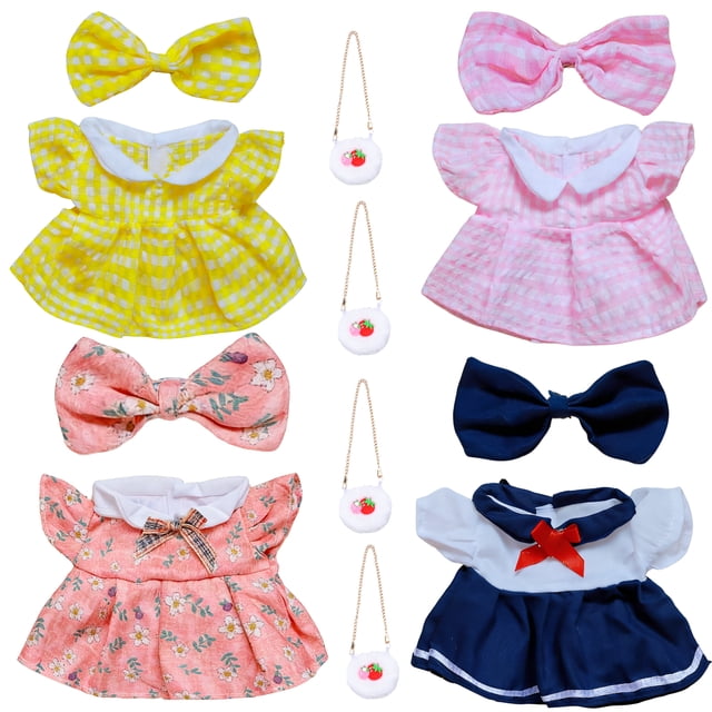 Ropa para Muñeca de 20 cm, Set de 8 Piezas, 4 Vestidos con Moño y 4 Mini Bolsos, Accesorios para Muñecos