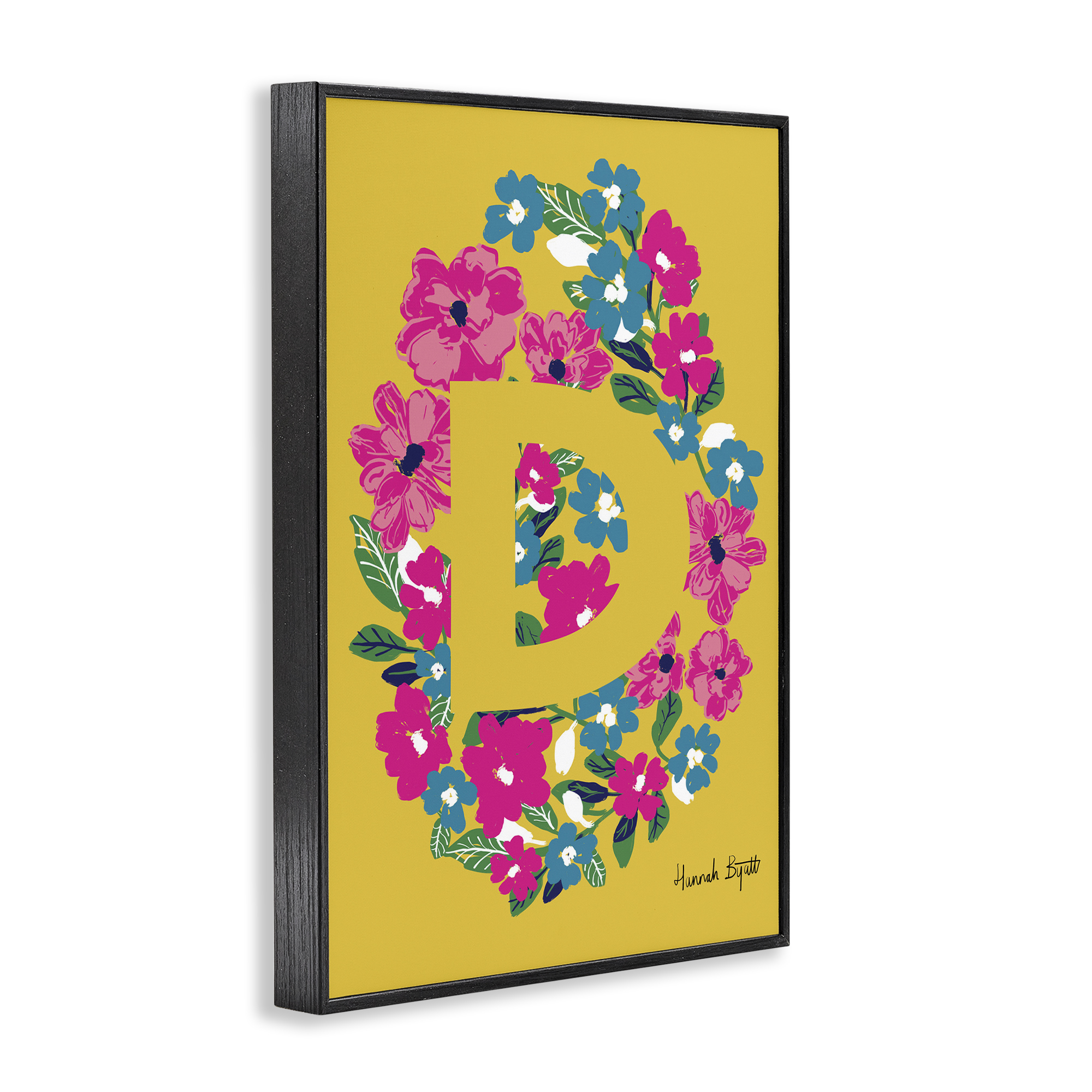 Stupell Industries Floral Bloom Letter D Botanical & Floral Painting Black Framed Art Print Wall Art, 16 x 24