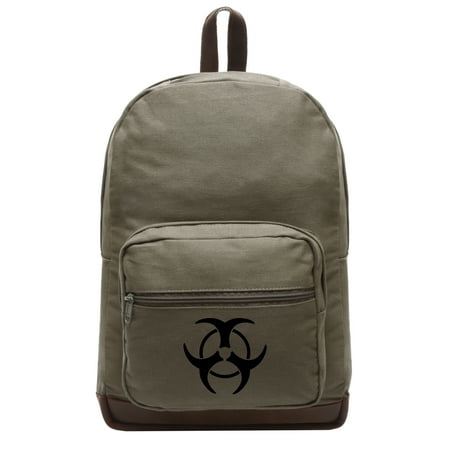 Army Force Gear Biohazard Symbol Canvas Leather Best School Backpack Book Bag