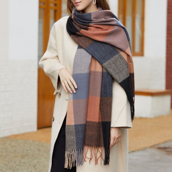 Multicolor Scarfs Scarf Winter Grid Kint Feel Fleece Shawls Wraps Ladies Light Scarf Warm Scarves Womens Long Shawl Wraps Large Scarves Knit Tassel Lattice Splicing Scarf