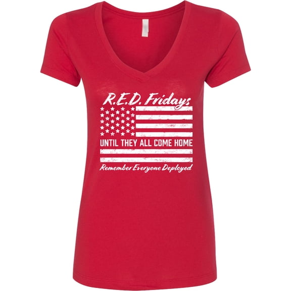 Inktastic R.e.d. Fridays Until They Come Home Remember Everyone Deployed Women's V-Neck T-Shirt