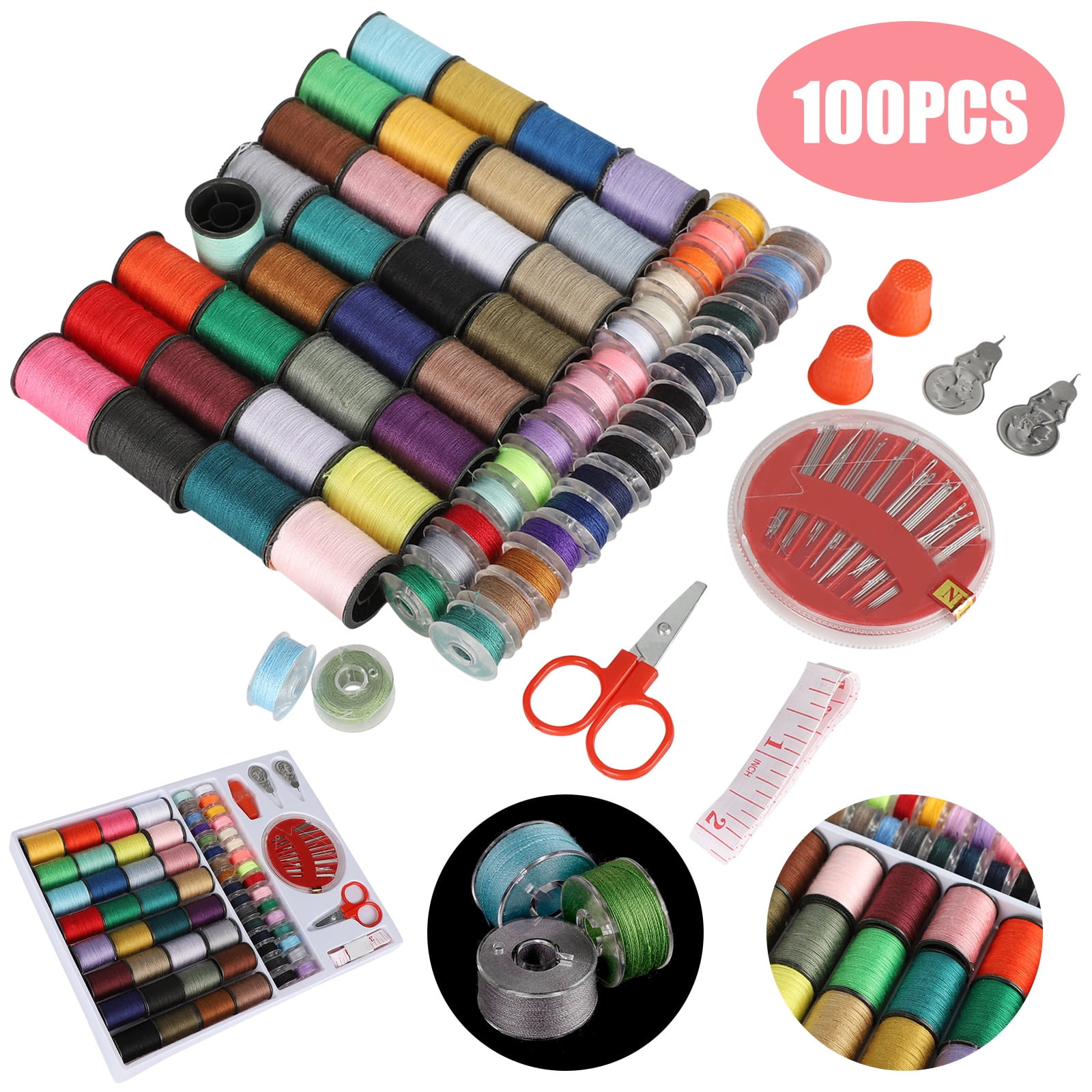 100Pcs Mini Sewing Thread Kit, Colorful Sewing Supplies for Home Travel
