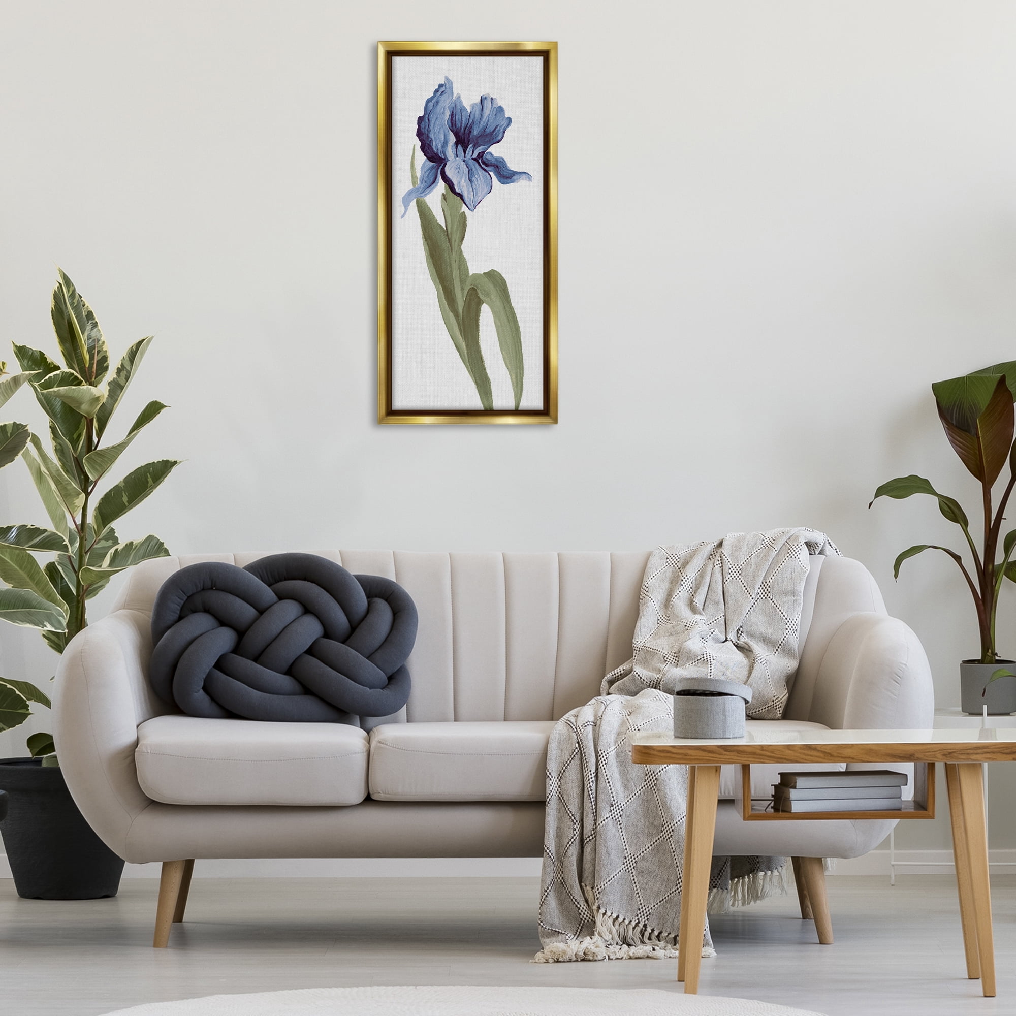 Stupell Industries Blooming Blue Iris Botanical & Floral Painting Gold Floater Framed Art Print Wall Art, 15 x 31