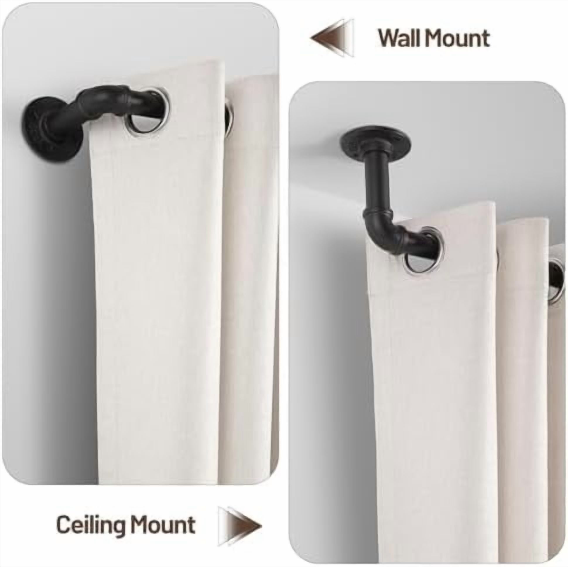 Curtain Rods for Windows 66 to 120, 1 Inch Industrial Wrap Around Black Curtain Rod, Indoor/Outdoor Room Divider Adjustable Drapery Pole, 66"-120"