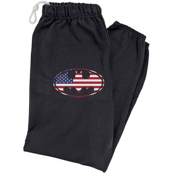 Batman USA American Flag Shield Logo Unisex Jogger Sweatpants for Men and Women, Black, Large