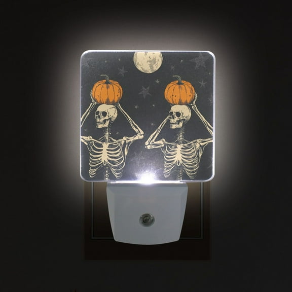 Yayeee LED Plug in Night Light for The Home with Auto Dusk to Dawn Light Sensors, 2 Pack, Halloween Skeleton Moon