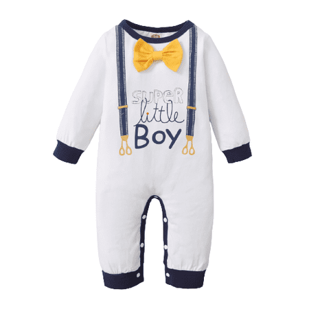 

Kucnuzki Baby Boy Winter Clothes 3 Months Baby Boys Casual Bodysuits 6 Months Long Sleeve SUPER Little BOY Letter Prints Causal Cozy Bowknot White
