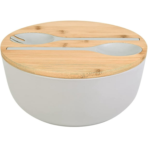 Salad Bowl with Lid, Large Salad Bowl with Tongs, Bamboo Fiber Salad