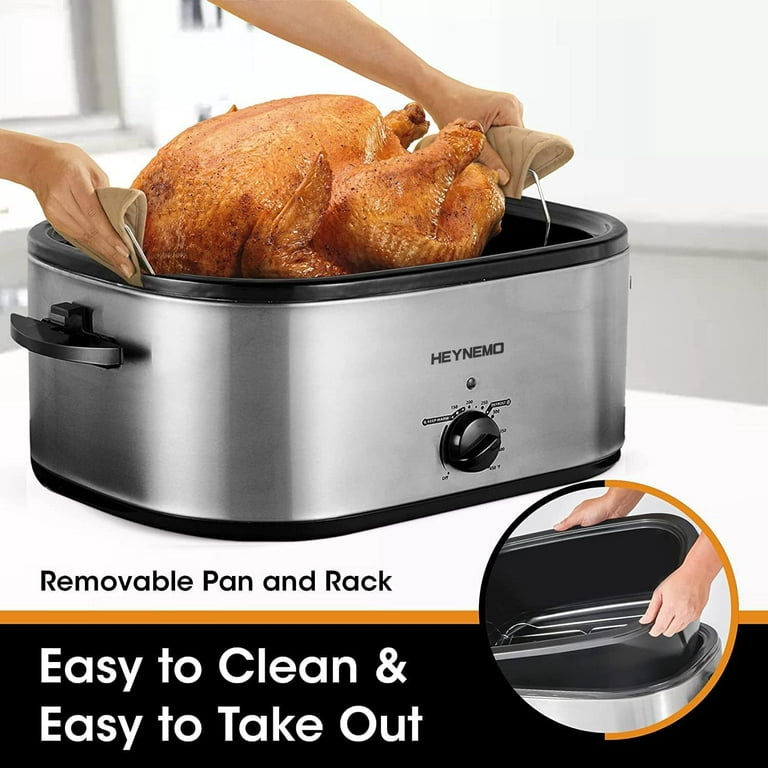 Superjoe 22 Quart Roaster Oven with Self-Basting Lid, Turkey Roaster Oven  with Removable Insert Pot, Stainless Steel Silver 