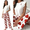 thumbnail image 2 of Ladies Heart Print Relaxed Pajama Set 2pc Ruffle Sleeveless Homewear Loungewear, 2 of 15