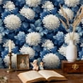 thumbnail image 2 of Floral Peel and Stick Wallpaper White Chrysanthemum Floral Blue Leaves Navy Wall Mural 23.6in x 9.8ft Self Adhesive Removable Wall Paper Renter Friendly Wallpaper for Bedroom Nursery Kids, 2 of 8