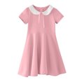 thumbnail image 2 of Dresses For Girls Baby Kids Easter Summer Cute A Line Draped Pleat Bowknot Solid Knee Length Peter Pan Collar Short Sleeve Sun Dress, 2 of 7