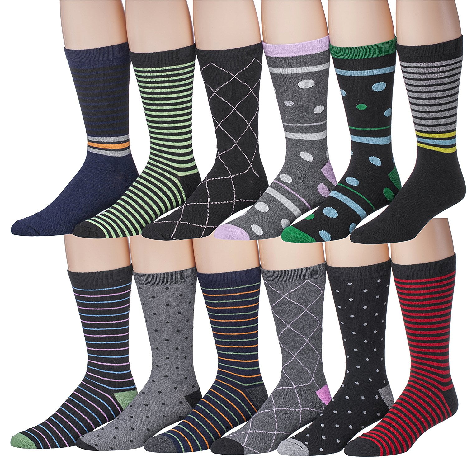 Men's Pattern Dress Socks Cotton Blend Colorful Designes Size 1013 (12