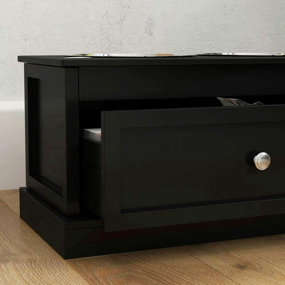 Barara King Pet Feeding Station, Dog Bowls, Elevated Dog Bowls with Storage Drawer, Raised Dog Bowl Stand Pet Food Bowl Dog Feeding Station, Black