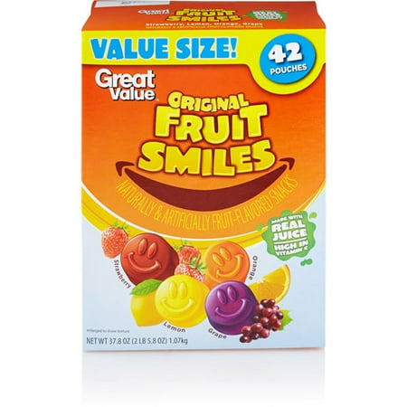 Great Value Original Fruit Smiles Pouches, 42 Count