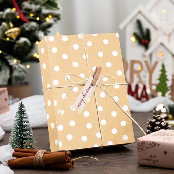 Large Kraft Christmas Wrapping Paper – Khaki Gift Wrap with White Snowflake Reindeer Tree Print, Tear Resistant Holiday Paper for Presents DIY Crafts Party Decor Christmas Packaging