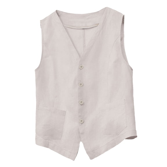 VNKIDY Womens Solid Color Linen Sleeveless Vest With V Neck Button Closure Patch Pockets Lightweight Casual Outerwear For Summer Daily Wear White XXL