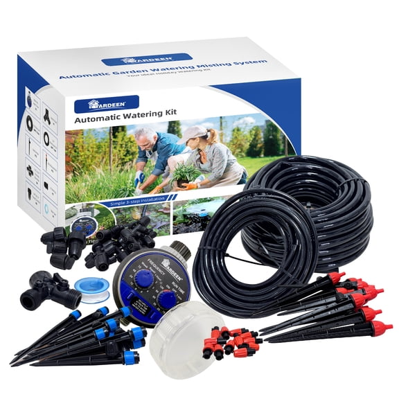 Yardeen Micro Drip Irrigation Kit Automatic Garden Watering Misting System with 8/12 inch 4/7 inch Irrigation Tubing Hose and Water Timer for Greenhouse, Yard, Lawn