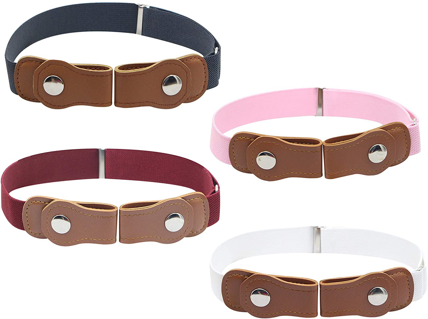 4-Pack Elastic Stretch Fit Kids No Buckle Belt Supports Independent Toddlers Designer Comfort for Boys and Girls 