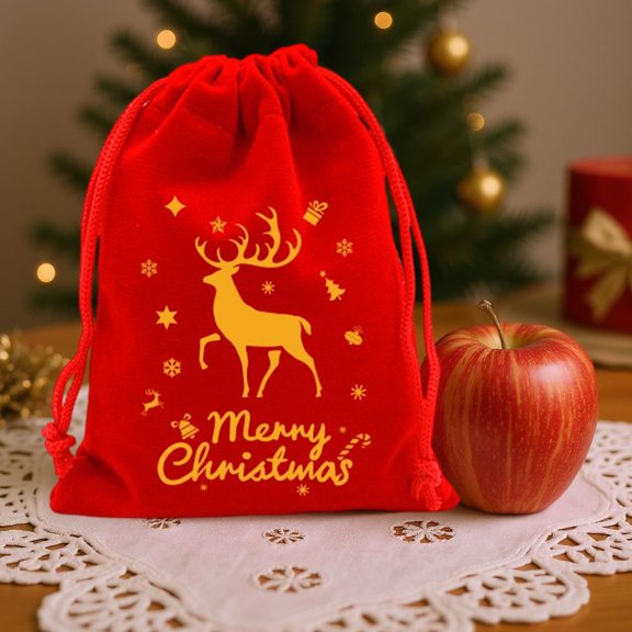 Outoloxit Christmas Drawstring Gift Bag - Reusable Cloth Fabric Packaging for Holiday Party Favors, Candy Fruit & Decor