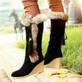thumbnail image 2 of Mostsola Womens Snow Boots Suede Plush Winter Warm Mid Calf Boot Lace up Fringe Wedges Heels, 2 of 8