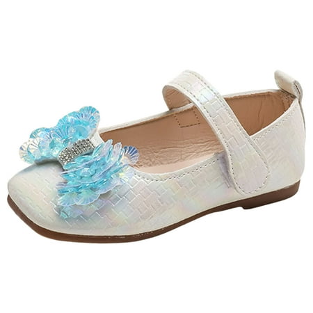 NOLDARES Toddler Little Girl Dress Shoes Princess Flats Low Heels Flower Mary Jane for Kids Wedding Party Girls Birthday Dress Shoes(Blue 7.5-8 Years)