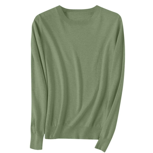 Chbgutlmr Chandails pour Femmes Automne Basique à Manches Longues Col Rond Ample Décontracté Confortable Tricoté Chandail Léger Uni