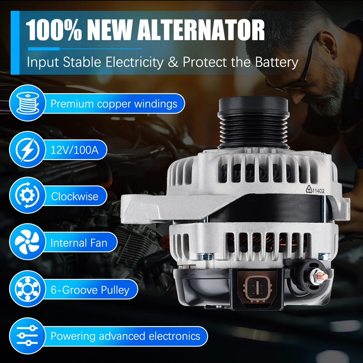 NURATIT Alternator Fits for Toyota Camry 2012-2015, for Toyota Rav4 2009-2012, for Scion TC 2011-2016 - 2.5L 12V 100Amp CW SD6 Pulley Class High Output Alternator ,OEM Replacement 11402 2706036010