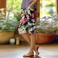 thumbnail image 4 of WTOBBY Women's Stylish Floral Printed Elastic Waist Bermuda Shorts Featuring Pockets, Casual Breathable Design for Warm Weather Outings,Black L, 4 of 4