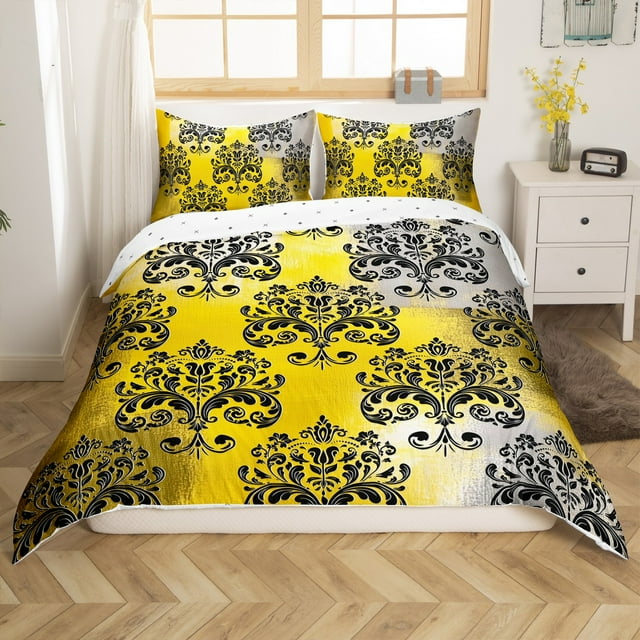 Erosebridal Bohemian Damask Comforter Cover, Gray Yellow Gradient Bedding, Reversible 2pcs (No Comforter)