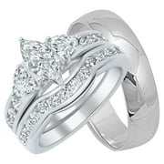 LaRaso & Co His Her Wedding Ring Set Set Silver Marquise Couples Engagement Bands Men Women (8/7 )