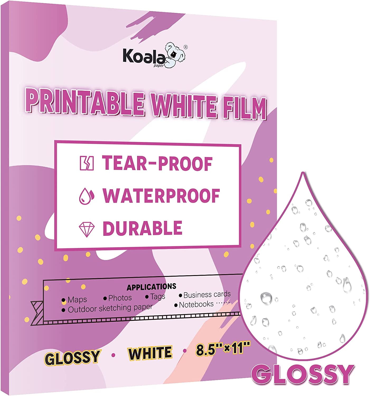 Koala Glossy White Film for Inkjet Printers, Waterproof and Tearproof ...