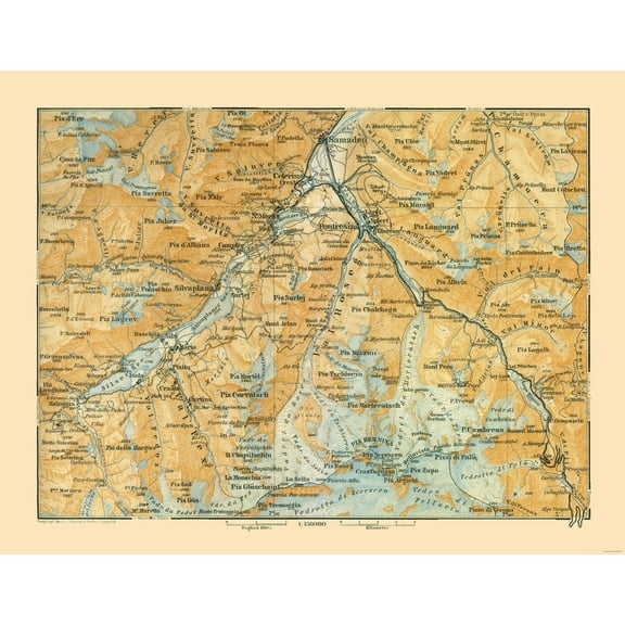 Historic Map - Val Roseg Switzerland - Baedeker 1921 - 29.68 x 23 - Vintage Wall Art