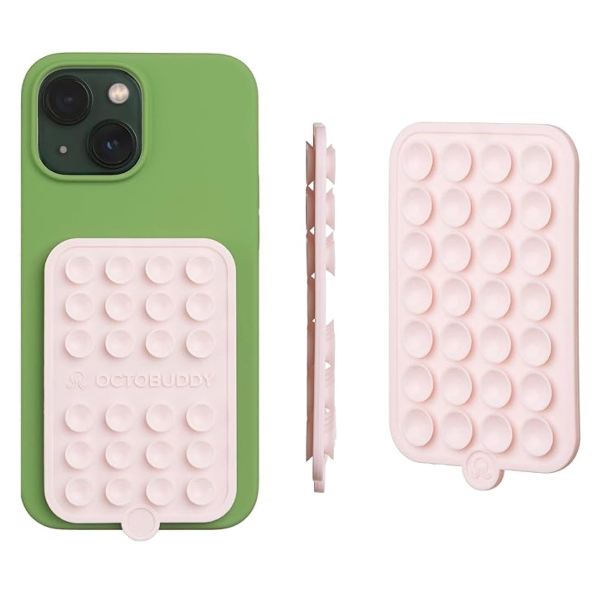 Double-Sided OCTOBUDDY Silicone Suction Phone Case Detachable Mount - Hands-Free, Strong Grip Holder for Selfies & Videos - iPhone & Android Compatible; Chalk Pink