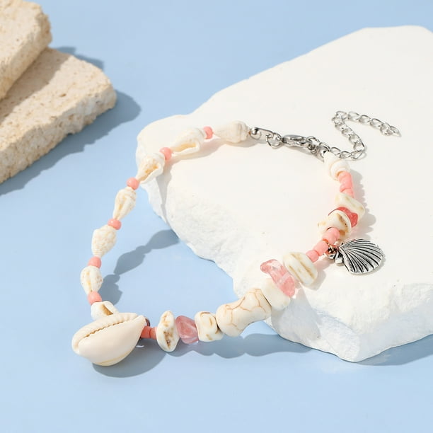 Nvzi Pulsera de tobillo con estrella de mar y tortuga azul Pulsera de tobillo con estrella de mar y tortuga Pulsera de cuerda Pulsera de estrellas de mar coloridas Joyas , rosa B