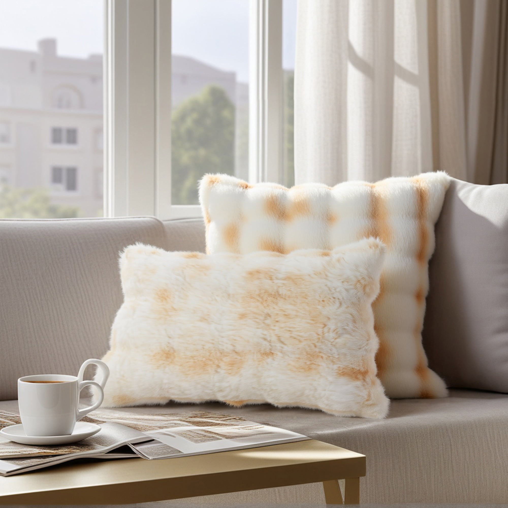 Unique Bargains 2pcs Soft Fluffy Pillow Covers for Living Room Light Yellow 20" x 12"