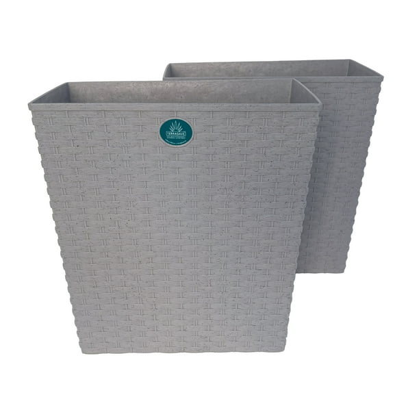 Kit 2 Cestos Papeleros de Plástico Biodegradable y Fibra de Agave con Textura Rattan Cuadrado 26x16cm. (Moon)