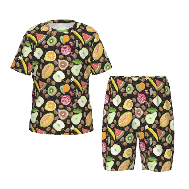 Fotbe Fruits Pijama Estampada de 2 Piezas para Niños – Ropa de Dormir de Manga Corta Cómoda para Niños y Niñas, Camiseta y Shorts de Algodón-Large