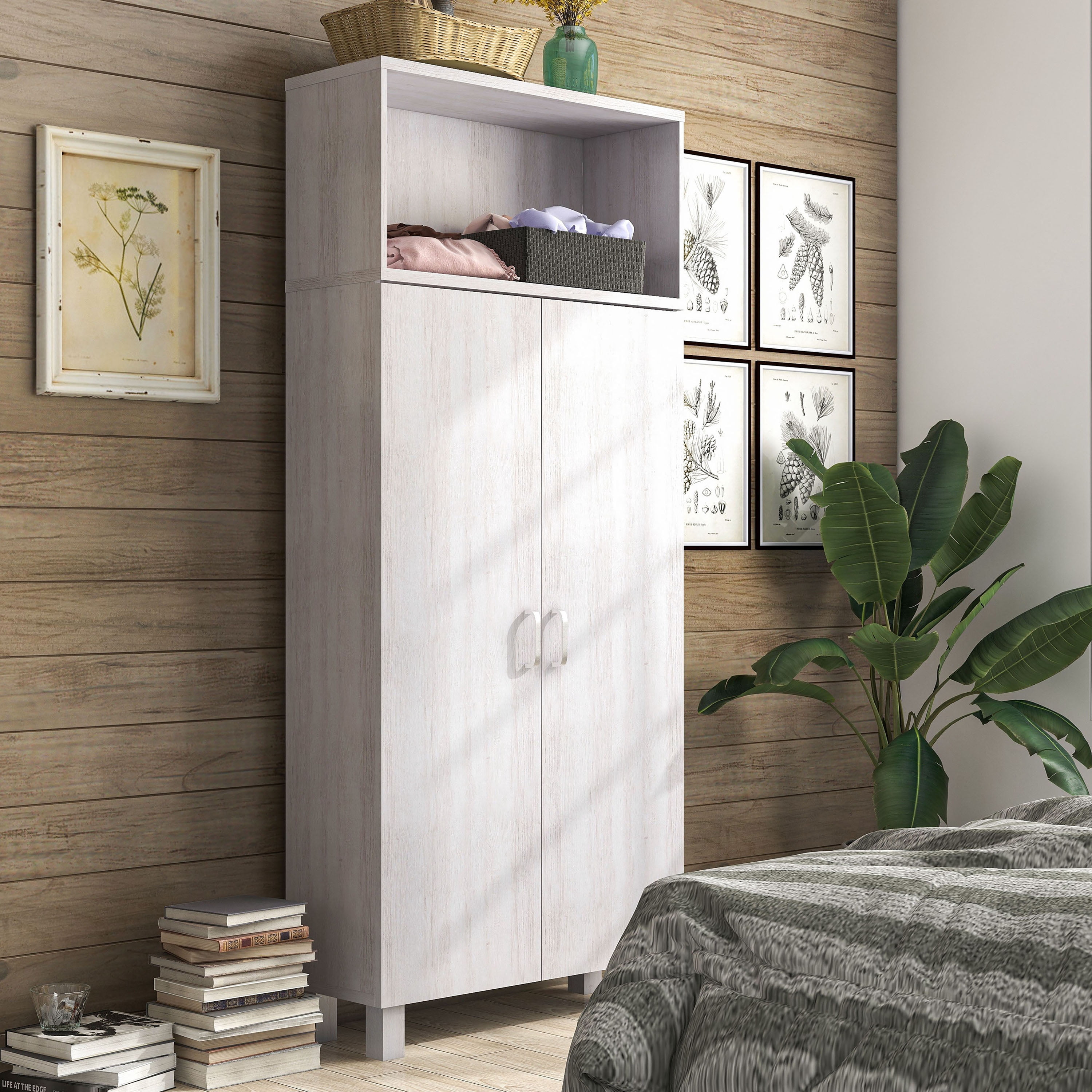 Furniture of America Audie Wood 5-Shelf Pantry Cabinet, White Oak