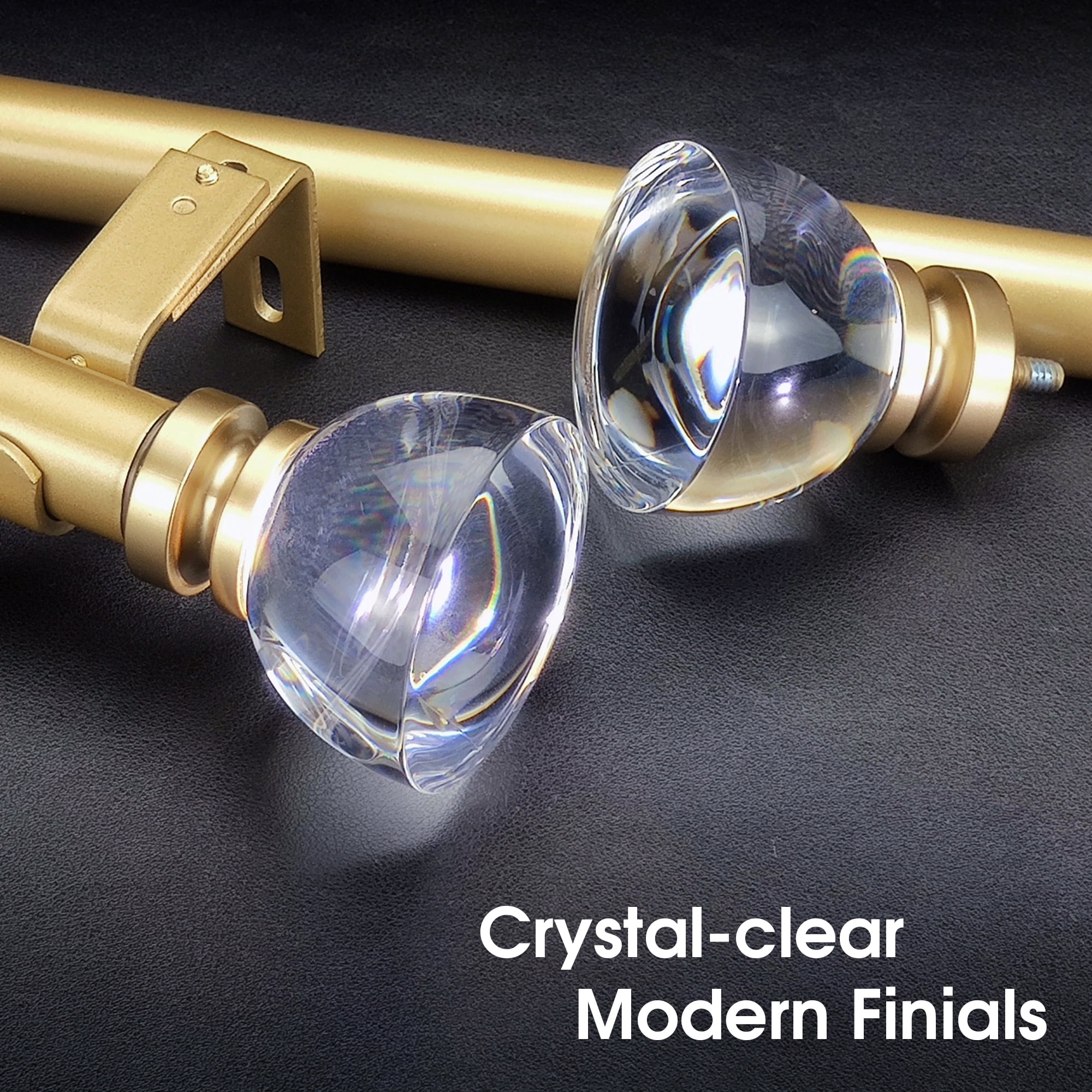SKYPLUS LIVING 1 inch Window Curtain Rod with Acrylic Finials Set, Adjustable 72-144 in,Gold