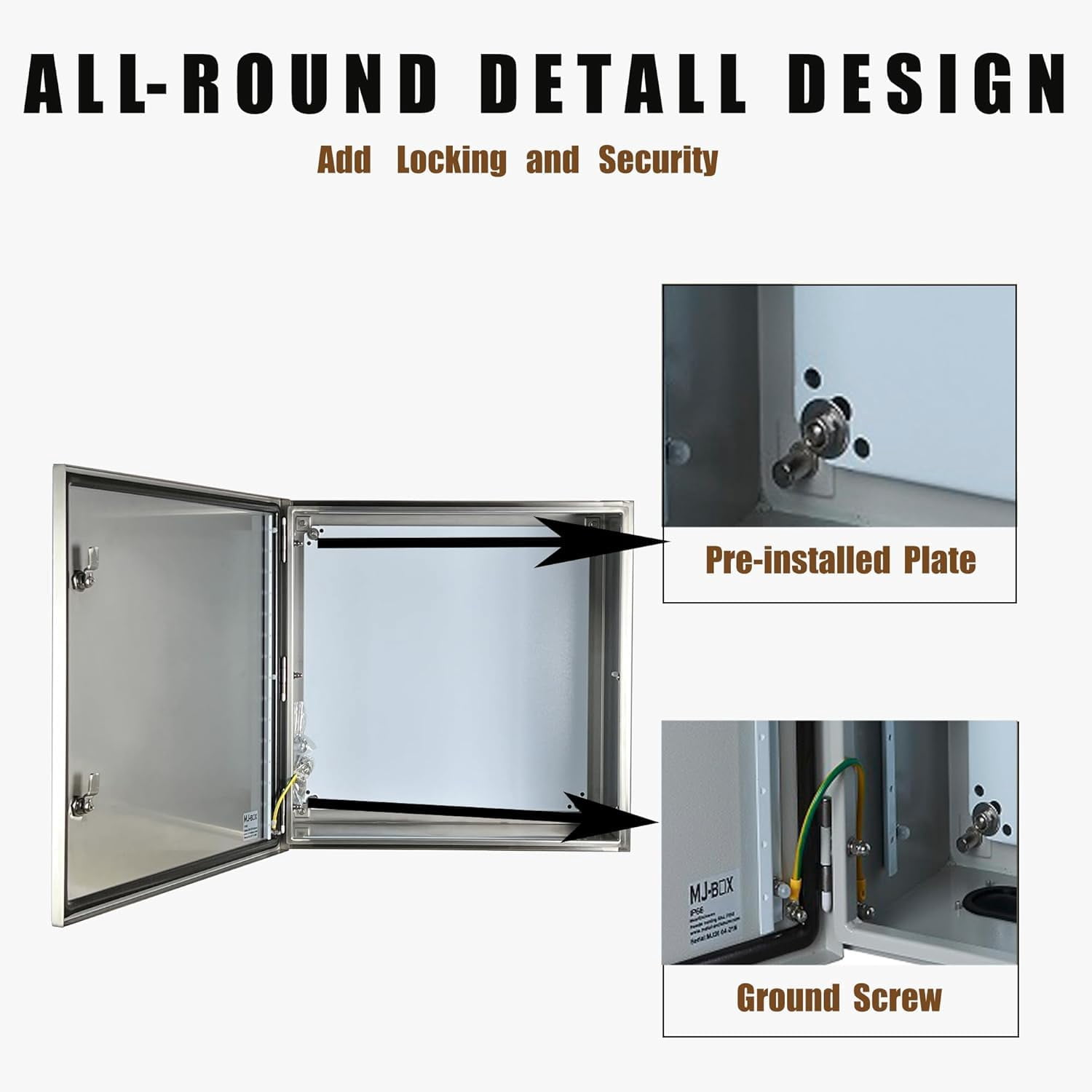MJ-Box 24x24x12 Inch 304 Stainless Steel Electrical Enclosure - NEMA 4X, IP66 Waterproof Dustproof, Indoor Outdoor Protective Box