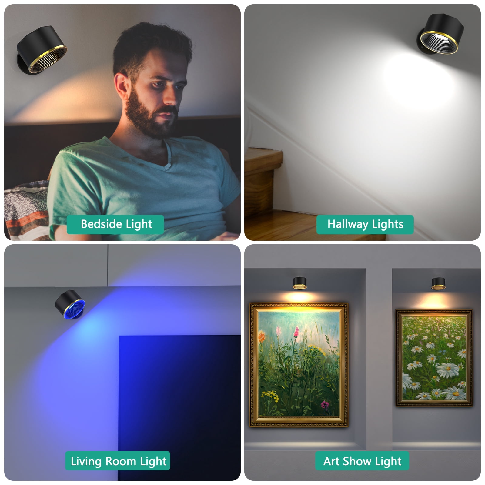 Wall Lamp, ORIA LED Wall Mounted Reading Lights, Wall Sconces with USB Charging Port 3 Brightness Levels Magnetic Ball 360Rotation Dimmable Touch Control, Lamps for Kids Study Bedside Closet