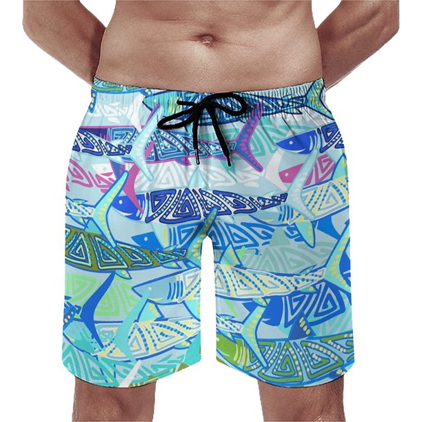 Men's AbstractDoodleSharks Swim Trunks Quick Dry Bathing Suit Casual