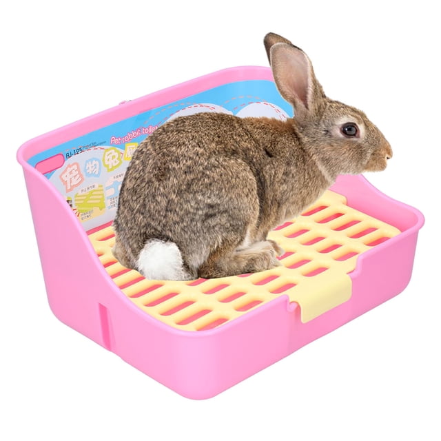 Small Animal Litter Box Toilet, Easy To Install Stable Plastic High Hardness Small Animal Toilet for Hamsters Rabbits Blue,Yellow,Pink,White