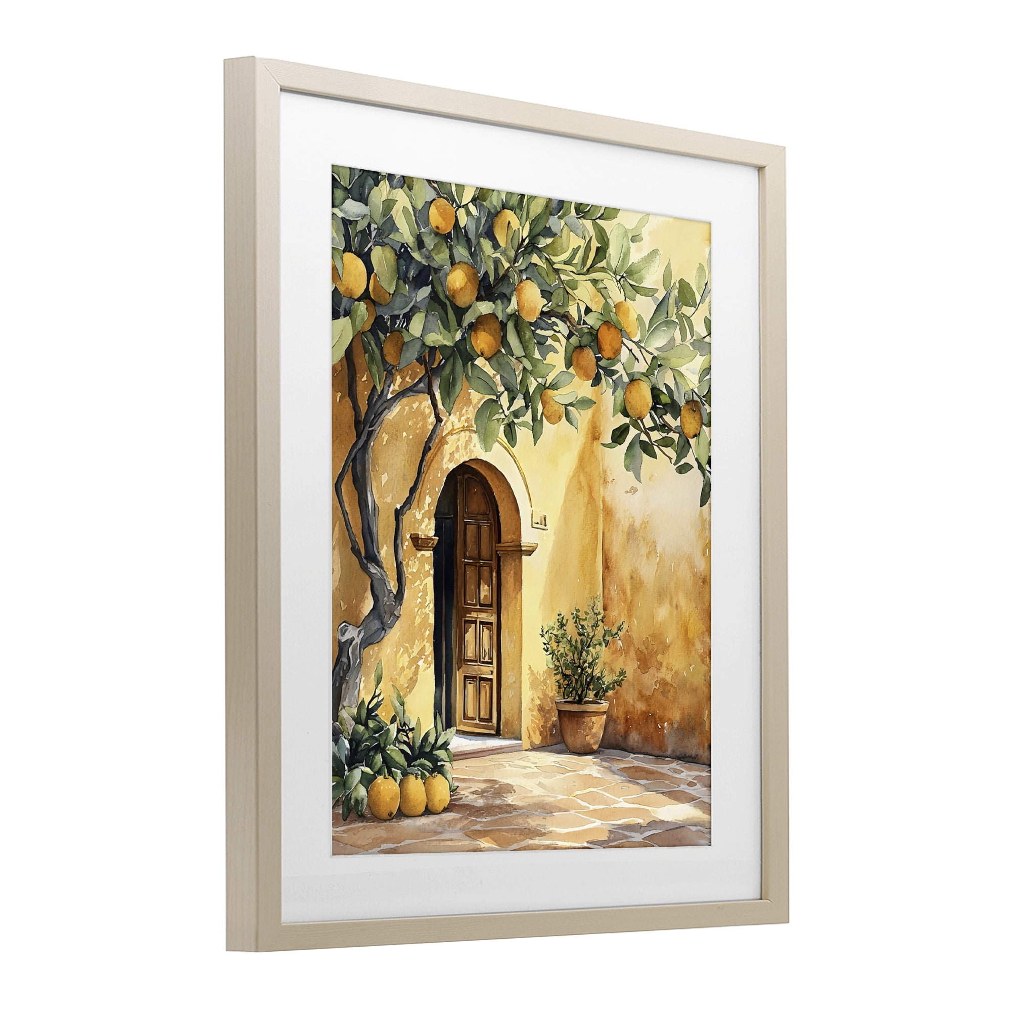 Stupell Industries Mediterranean Courtyard Lemon Tree Birch Framed Print Under Glass, design by LSR Design Studio